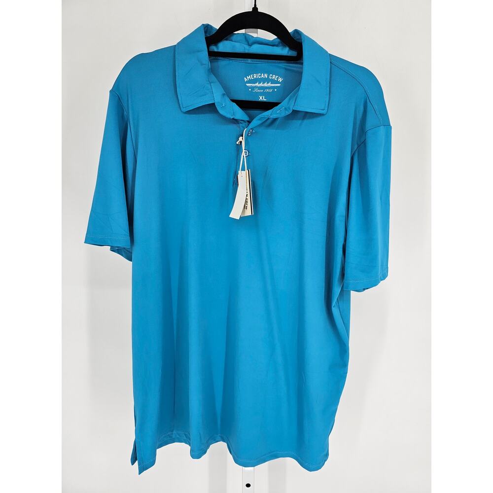 American Crew Mens Sz XL Short Sleeve Polo Shirt Golf Bright Blue NEW